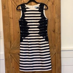 Antonio Melani Size 6 Navy and White Striped Dress